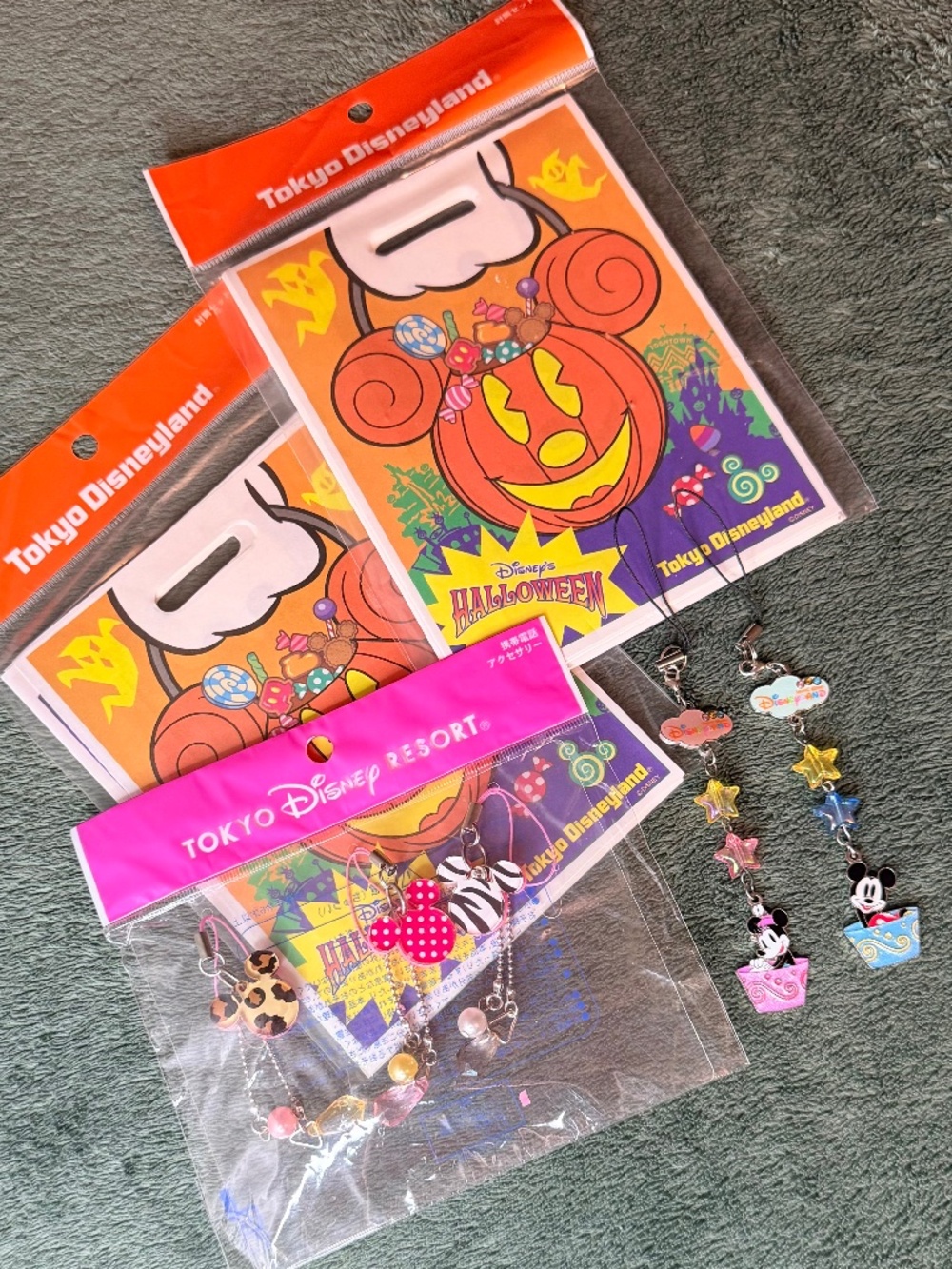 Vintage 2000s Tokyo Disney 5 Cell Phone Straps & 2 Halloween Envelope Sets